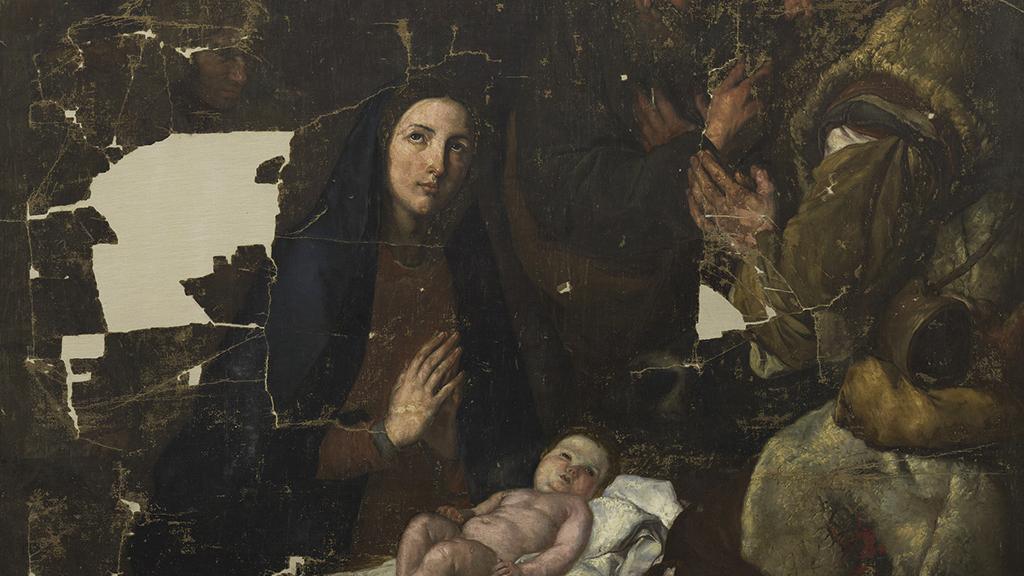 Detalle de la Adoración de los pastores copia realizada por Cosme San Martín