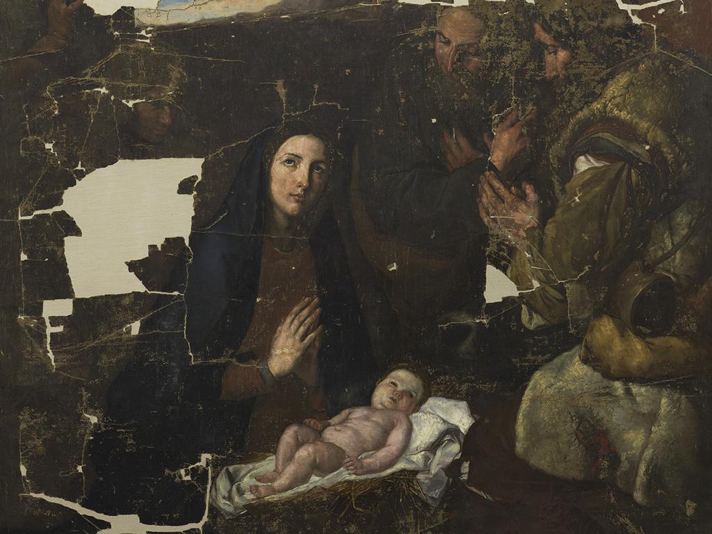 Detalle de La adoración de los pastores. Copia realizada por Cosme San Martín