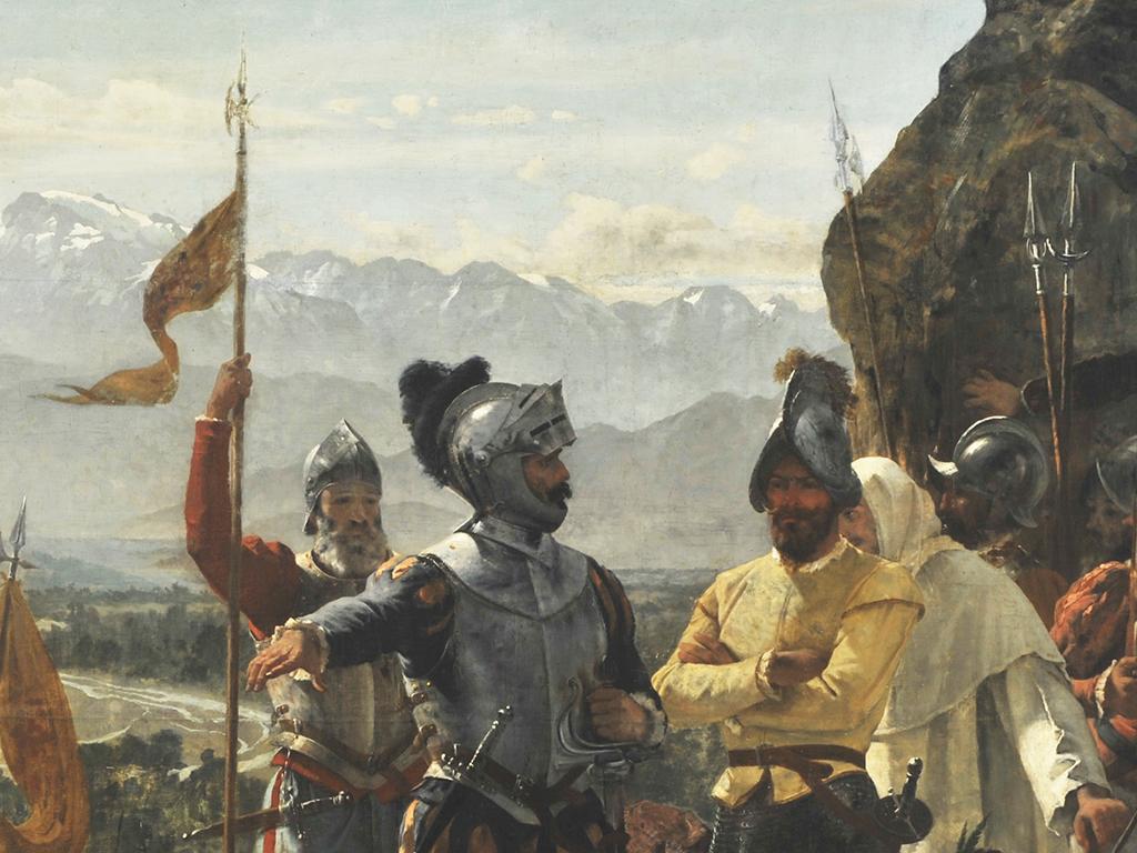 Detalle de La fundación de Santiago de Pedro Lira, Col. MNBA, MHN 