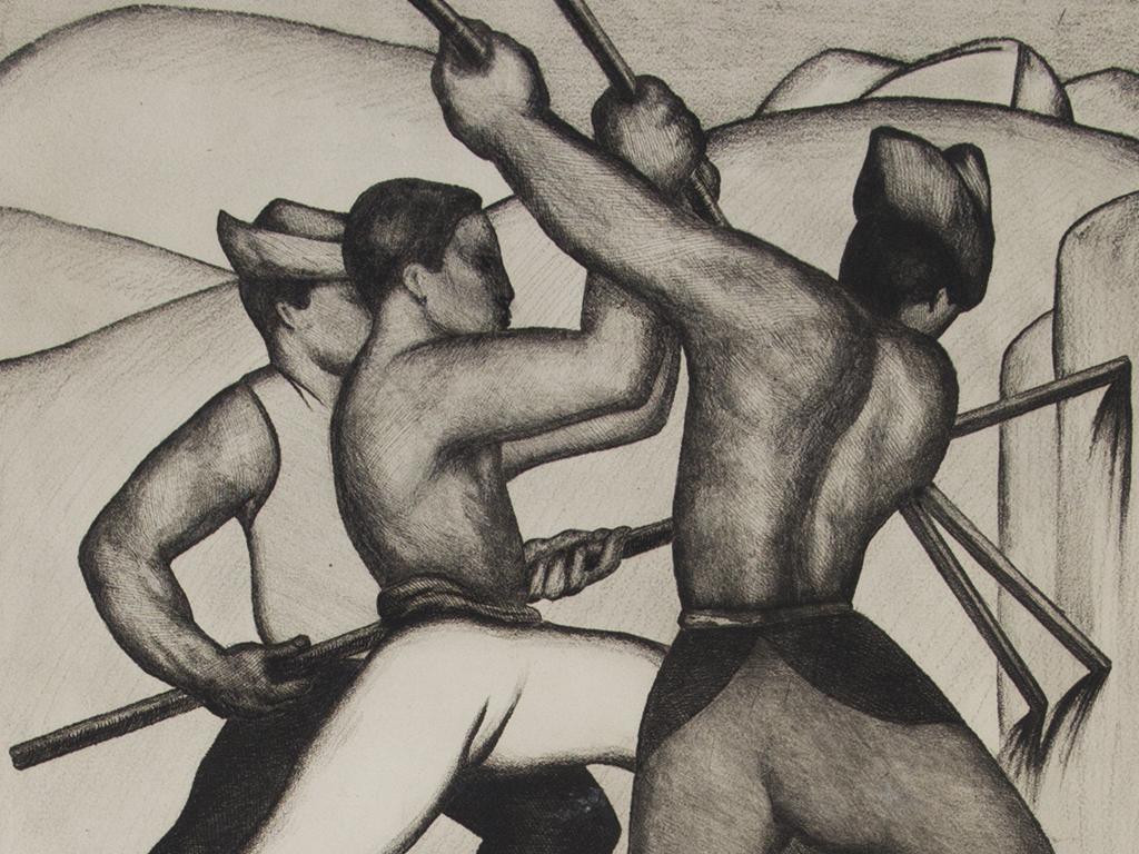 Detalle obra Laura Rodig, Los mineros de Chile. Colección MNBA