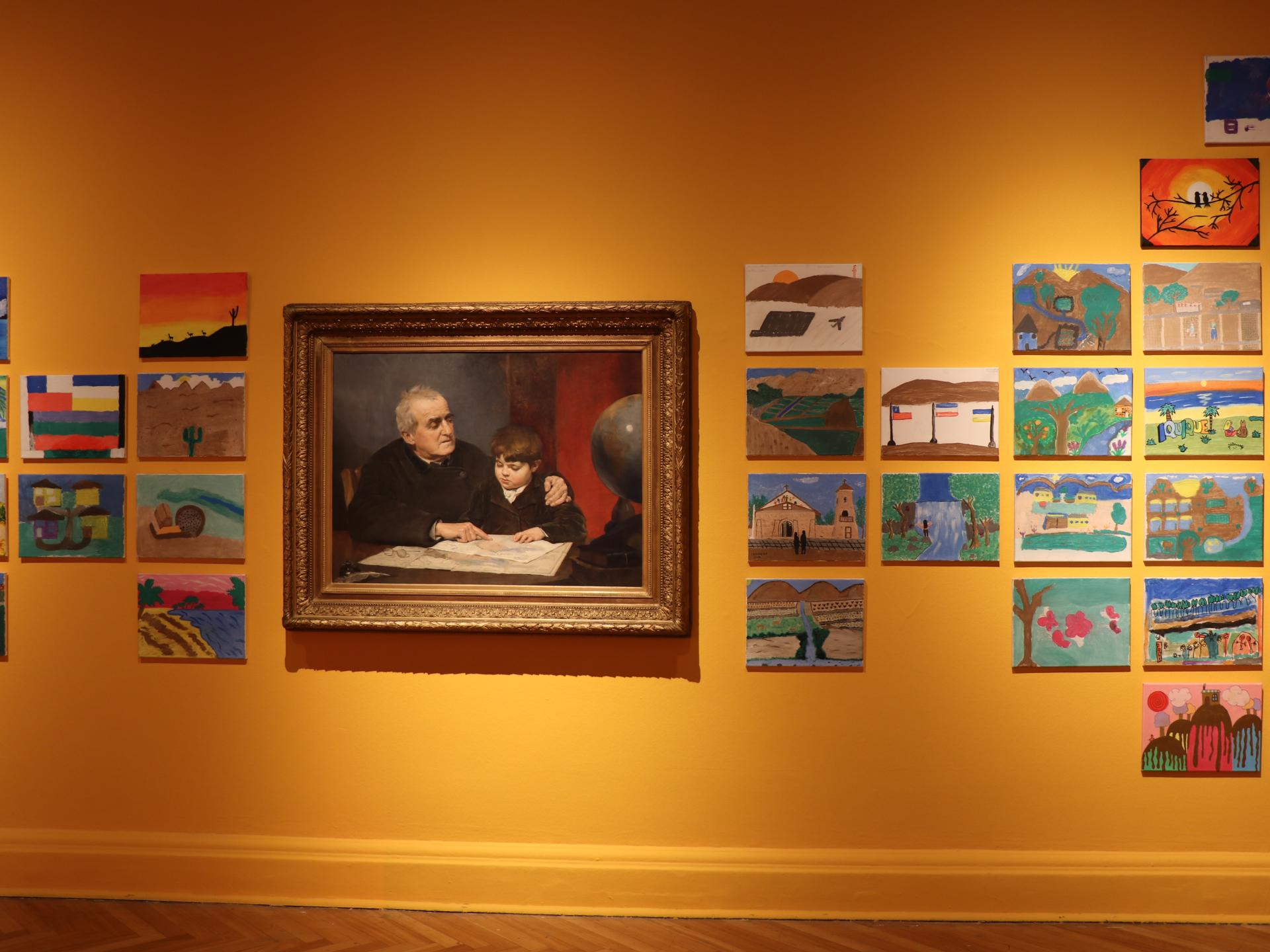 Obra Lección de geografía, junto a versiones realizadas por estudiantes de Tarapacá