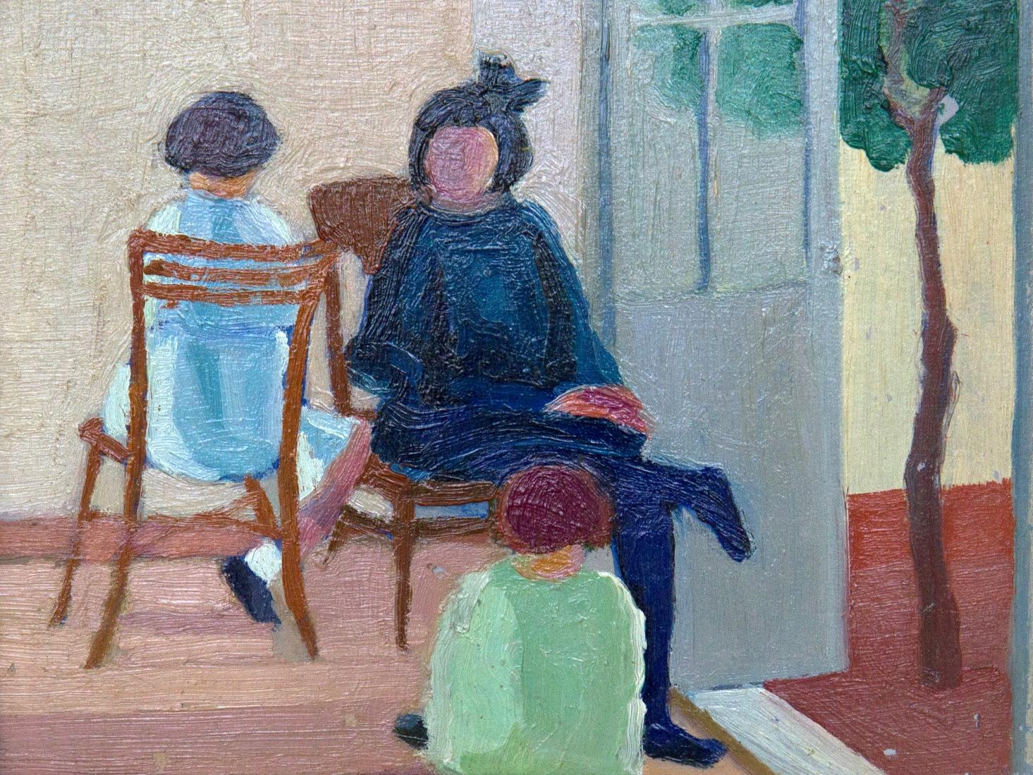 Pintura con tres figuras femeninas sentadas