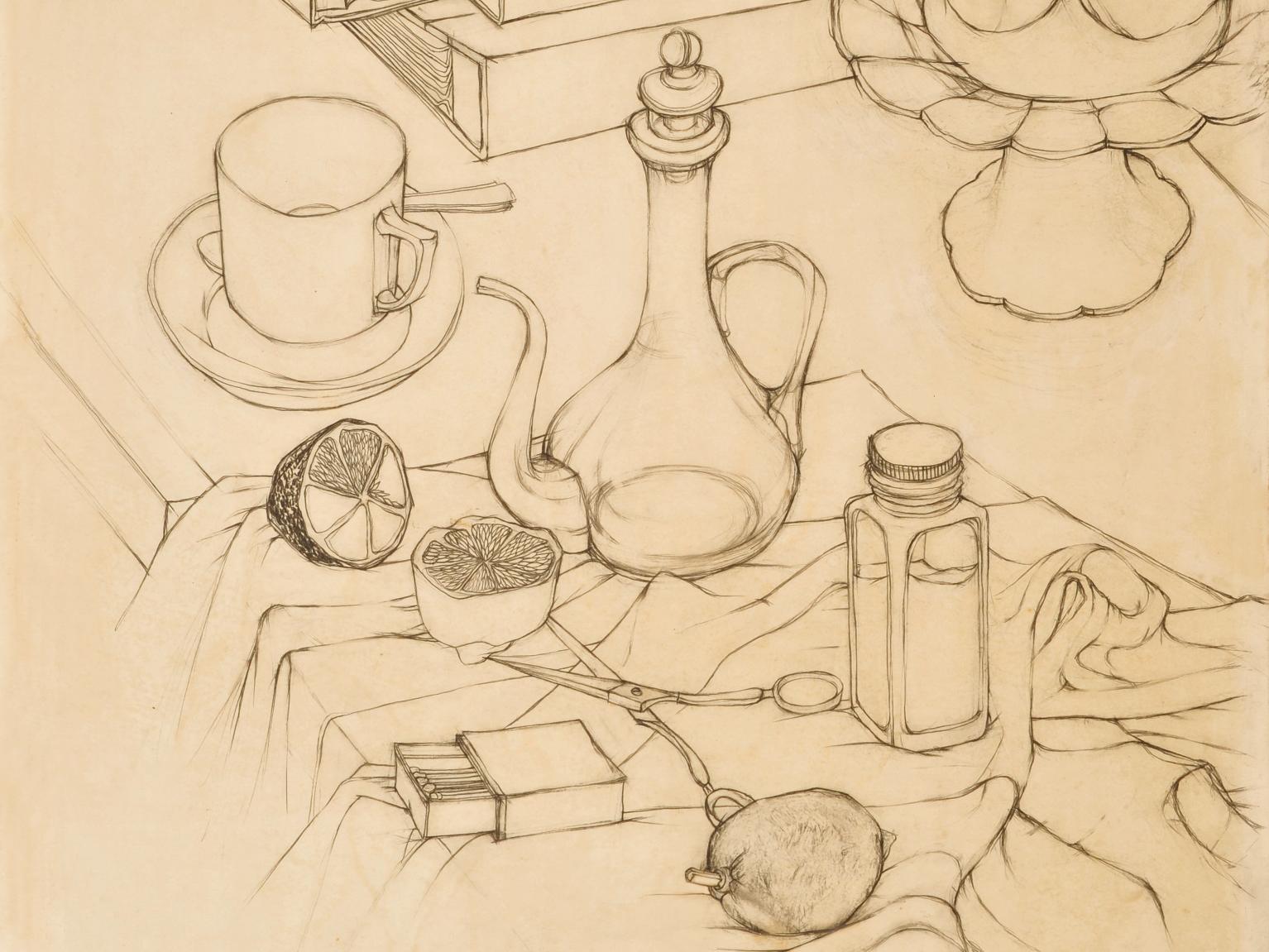 Dibujo que representa objetos de mesa