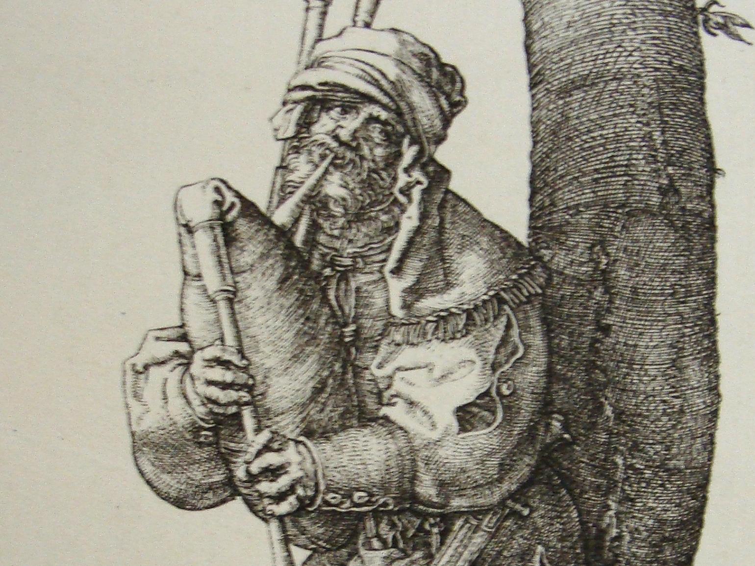 Grabado que representa a un hombre tocando la gaita