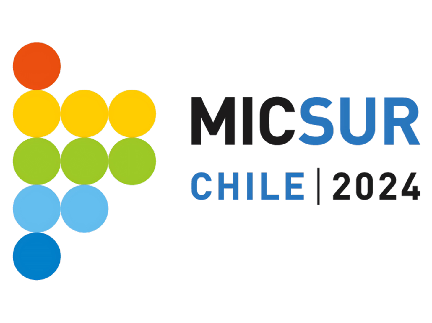 Logo con círculos en colores anaranjado, amarillo, verde y celeste, y las palabras MICSUR Chile 2024