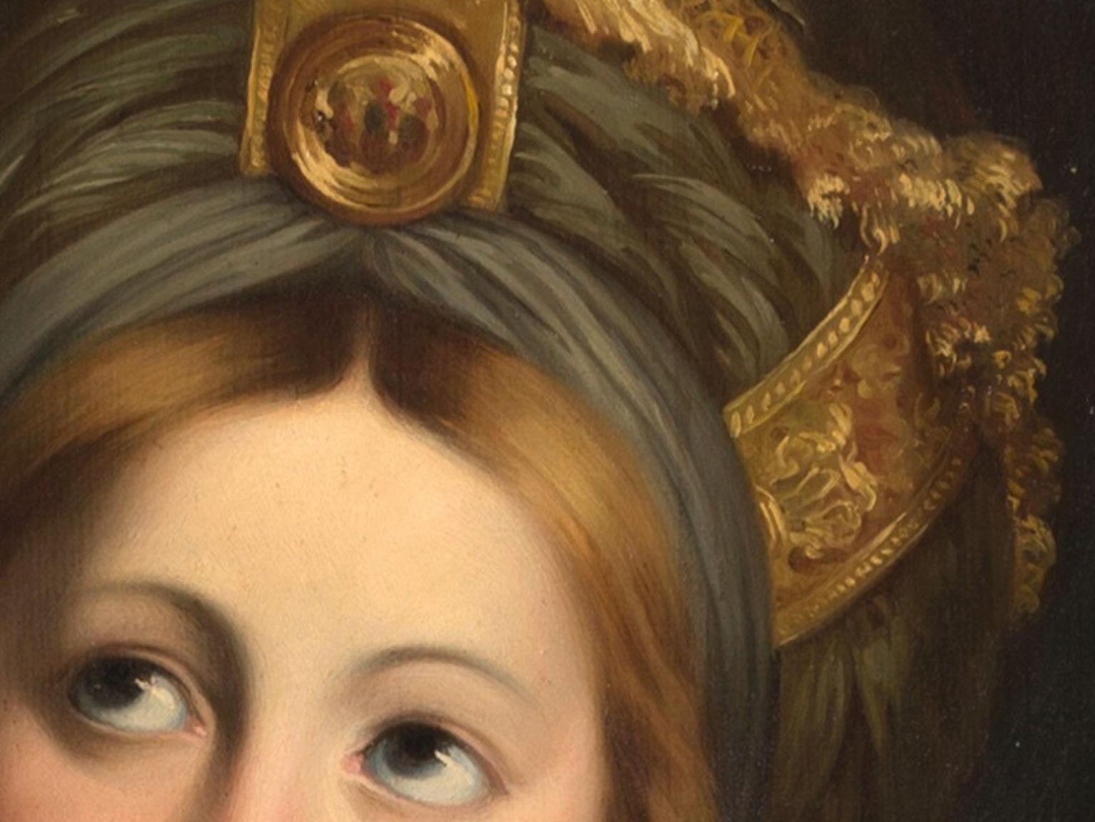 Concierto Semper Dowland Estudio MusicAntigua UC. Detalle de pintura que muestra los ojos y el turbante de una mujer rubia.