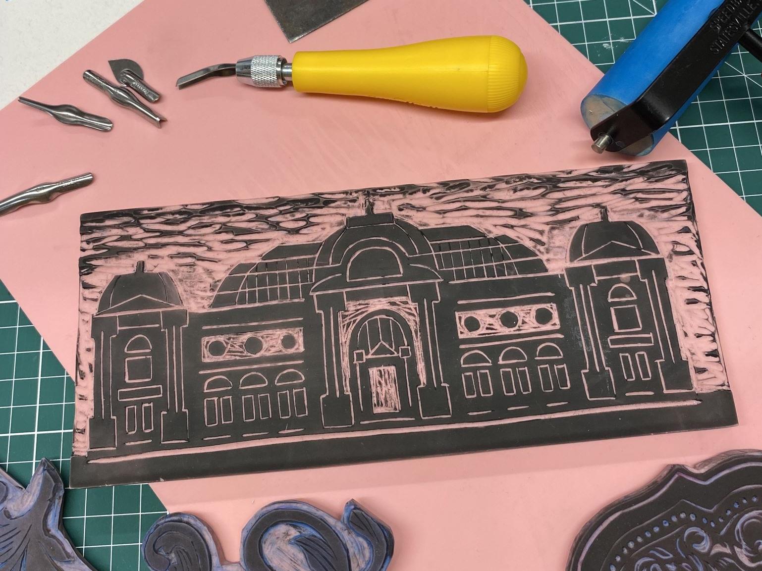 Grabado de la fachada del Museo de Bellas Artes