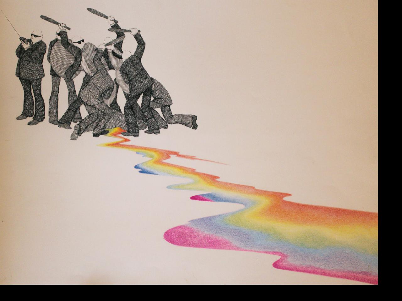 Mixta sobre papel. Tinta china, lápiz color.