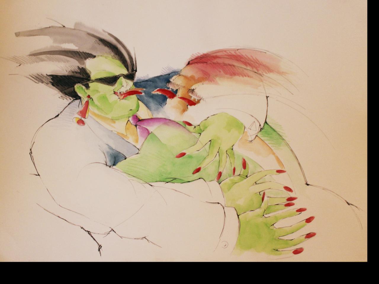 Mixta sobre papel. Tinta china, acuarela, lápiz color.