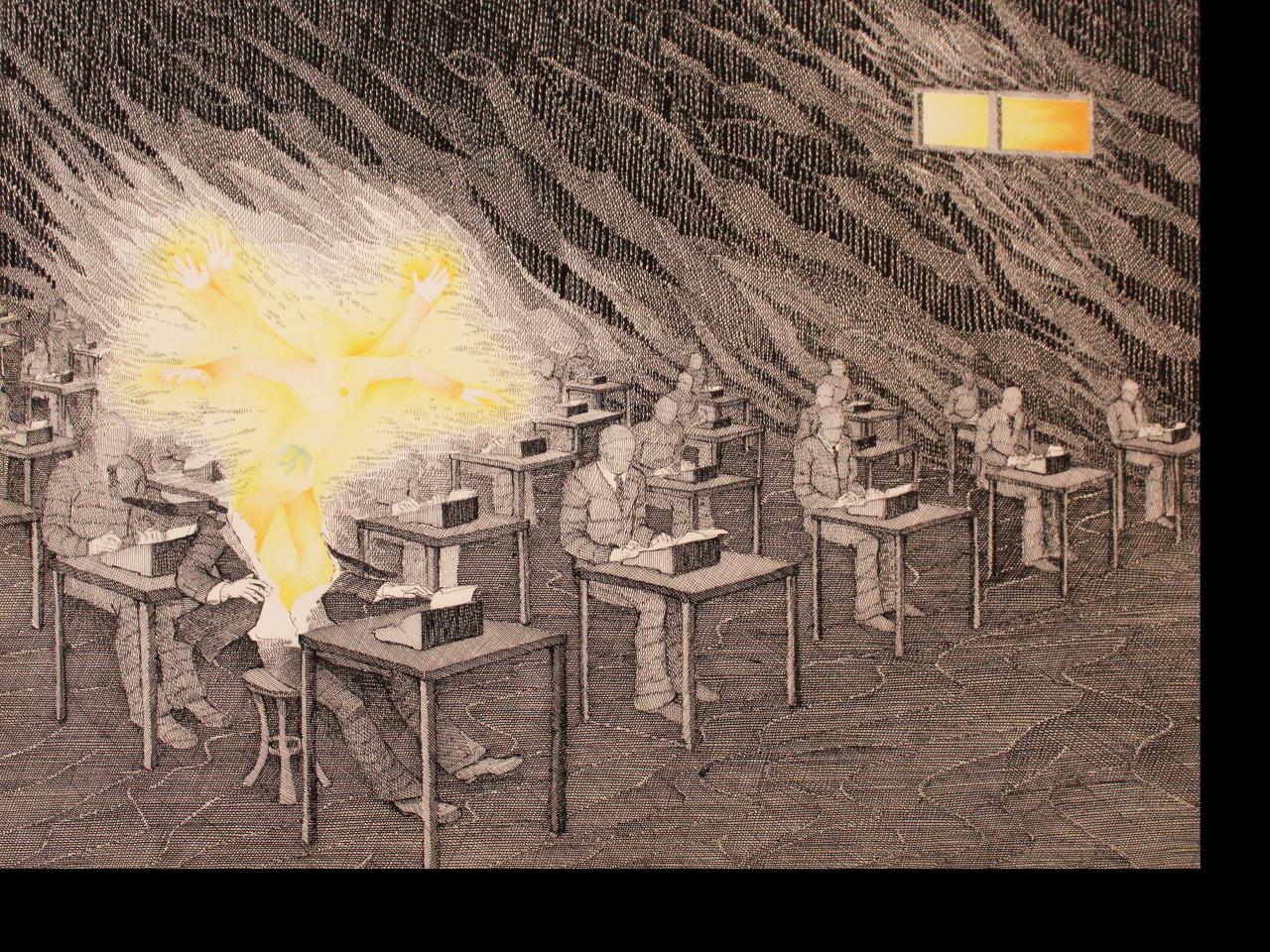 Mixta sobre papel. Tinta china y lápiz color.