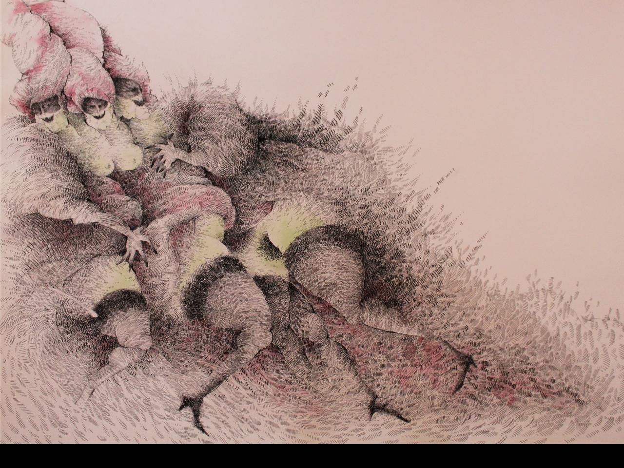 Mixta sobre papel (tinta china, acuarela)