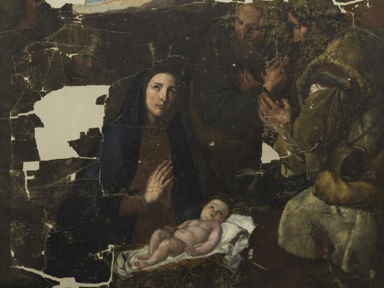 Detalle de la Adoración de los pastores copia realizada por Cosme San Martín