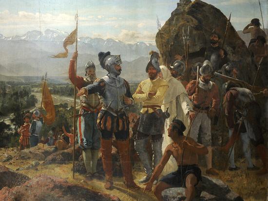 Detalle de La fundación de Santiago de Pedro Lira.