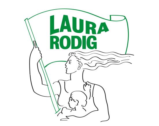 Dibujo de una mujer con un niño en brazos, ondeando una bandera