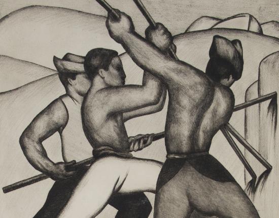 Detalle obra Laura Rodig, Los mineros de Chile. Colección MNBA