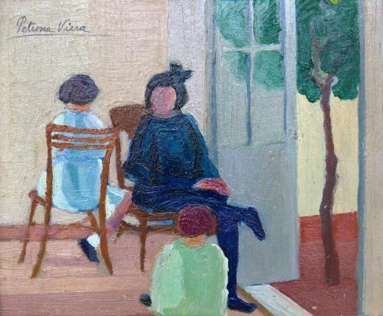 Pintura con tres figuras femeninas sentadas