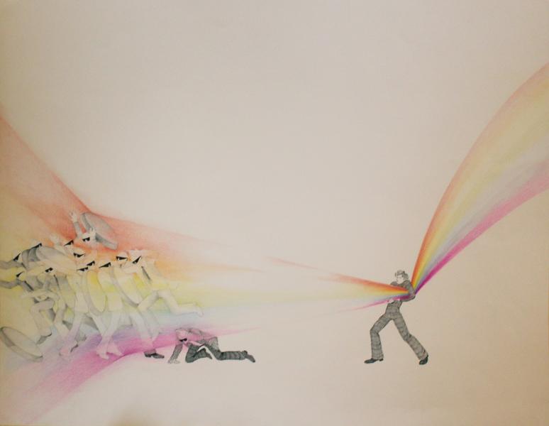 Mixta sobre papel. Tinta china, lápiz color.