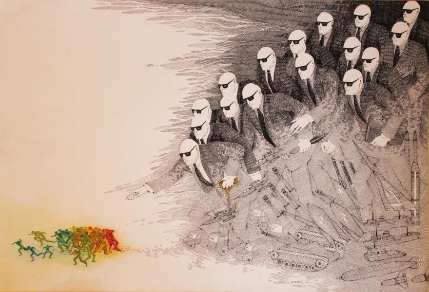 Sin título. Mixta sobre papel. Tinta china, lápiz color.