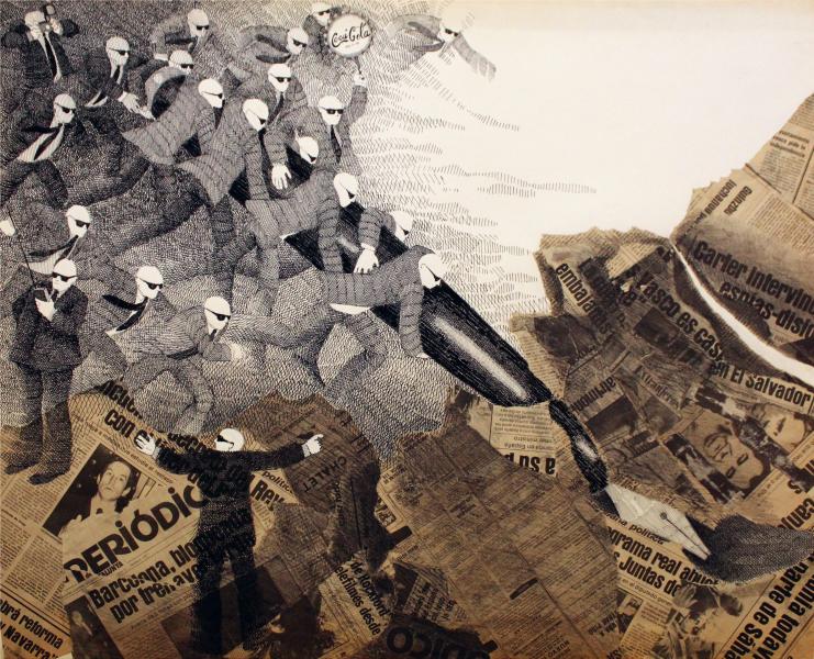 Mixta sobre papel (collage, tinta china, carbón)